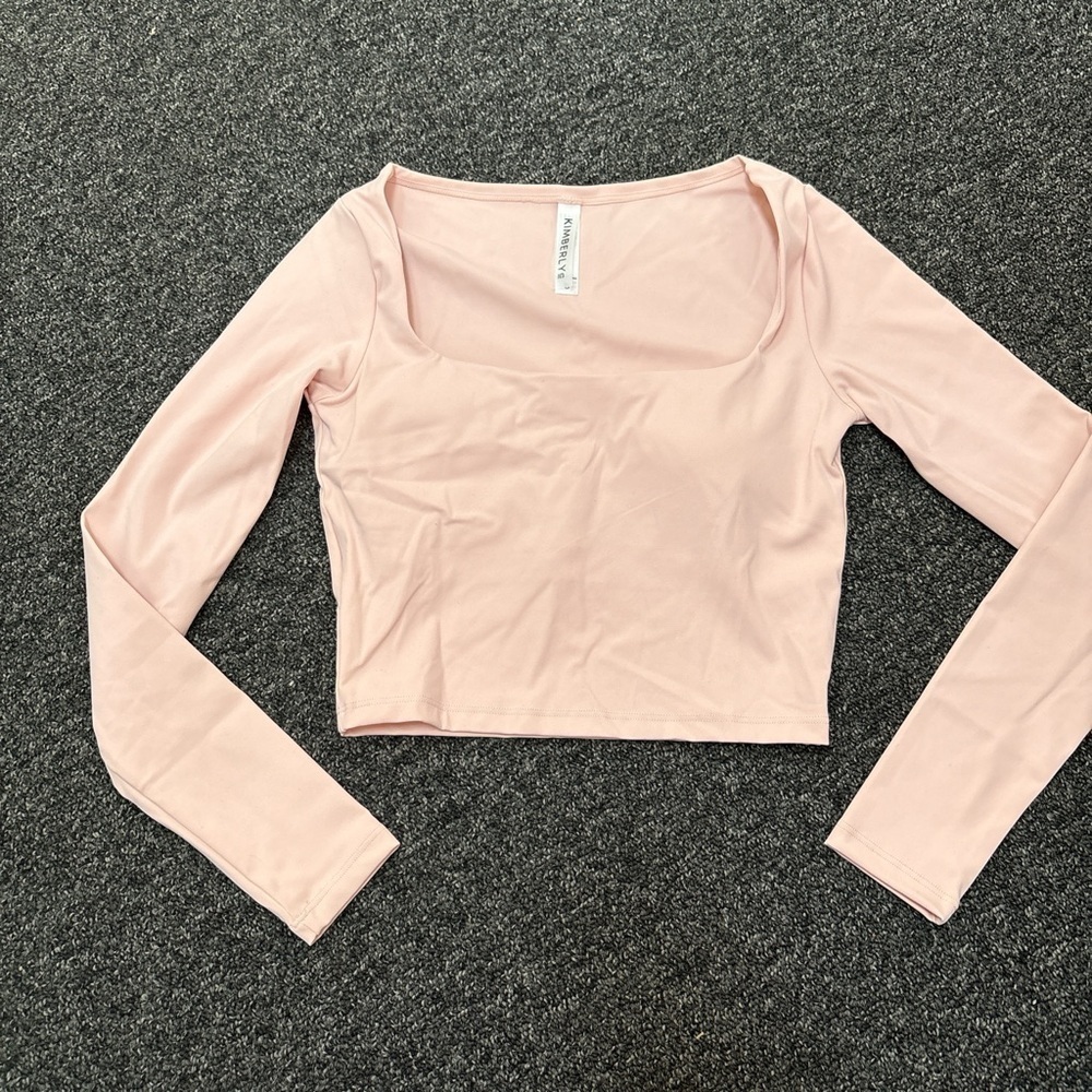 Pink Fitted Long Sleeve Crop Top